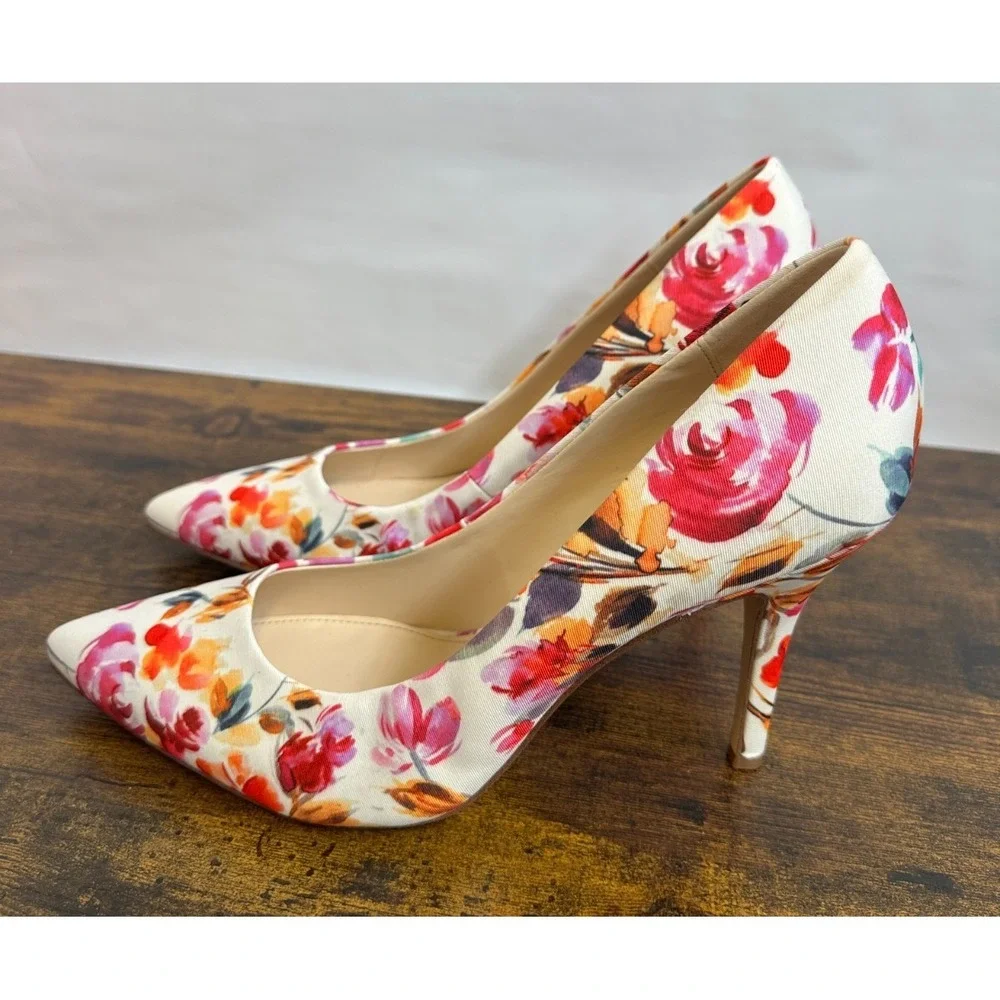 Nine West Flax Floral Pointed Toe Pumps Off White Textile Heels Womens 11 M - Picture 5 of 13